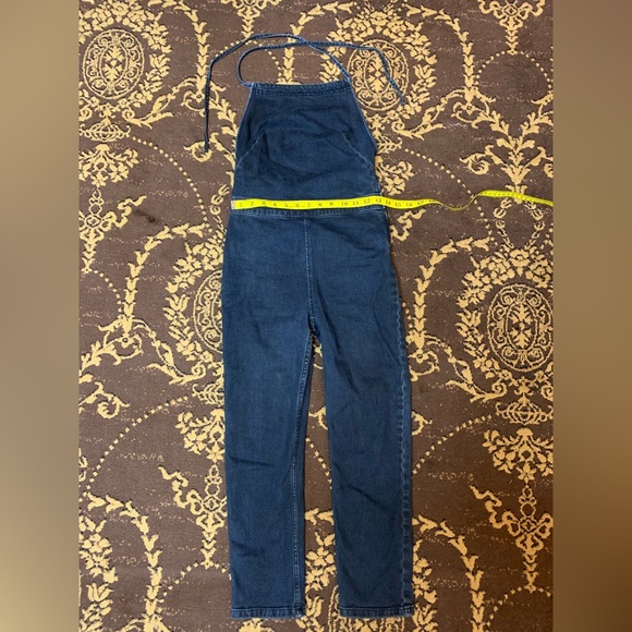 Free People Hearts on Fire Denim Jumpsuit Tijuana Halterall Size 2 Dark Blue - Picture 4 of 10